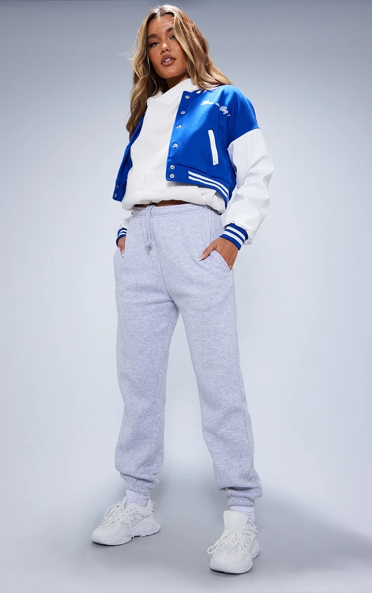 PRETTYLITTLETHING Bright Blue Varsity Slogan Contrast Sleeve Bomber Jacket 3 PRETTYLITTLETHING Bright Blue Varsity Slogan Contrast Sleeve Bomber Jacket - Image 3