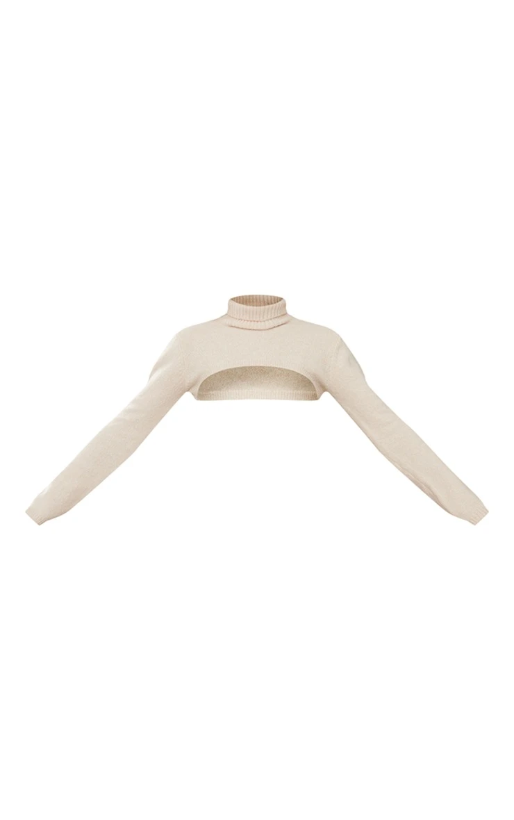 Oatmeal Square Marl Knit Cropped Sleeves 5 Oatmeal Square Marl Knit Cropped Sleeves - Image 5
