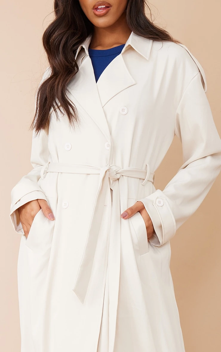 Off White Woven Double Breasted Drapey Trench 4 Off White Woven Double Breasted Drapey Trench - Image 4