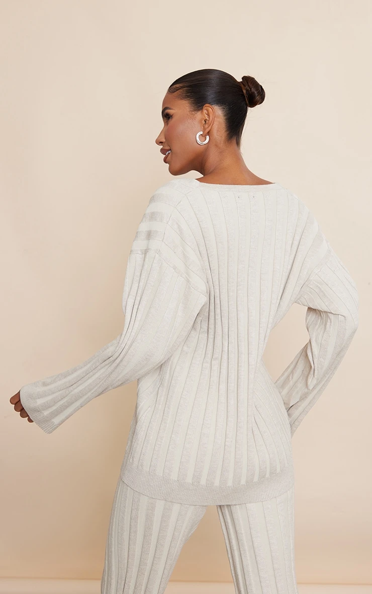 Stone Wide Rib Knitted Cardigan 2 Stone Wide Rib Knitted Cardigan - Image 2