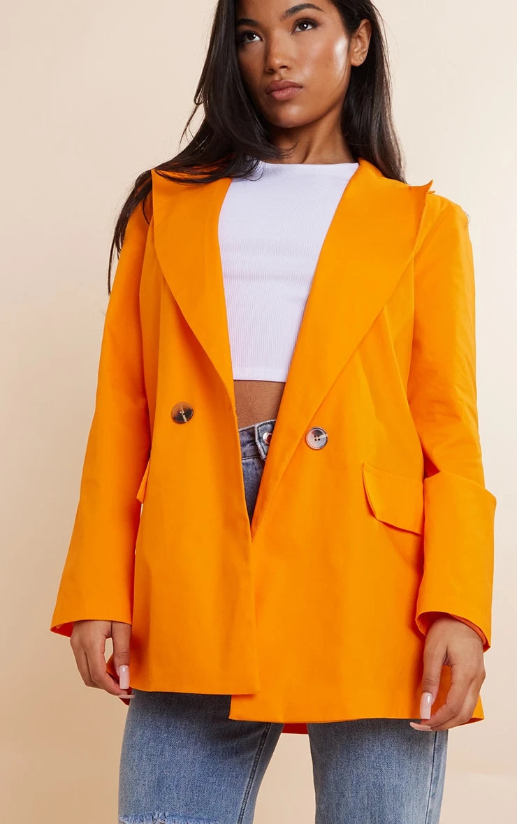 Orange Premium Cotton Double Breasted Flap Pocket Oversized Blazer 4 Orange Premium Cotton Double Breasted Flap Pocket Oversized Blazer - Image 4