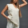 Cream Oversized Cable Knit Vest