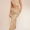 Stone Toggle Waist Zip Detail Maxi Skirt