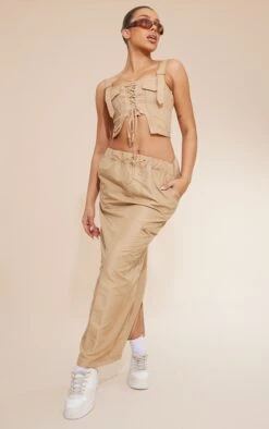 Stone Toggle Waist Zip Detail Maxi Skirt