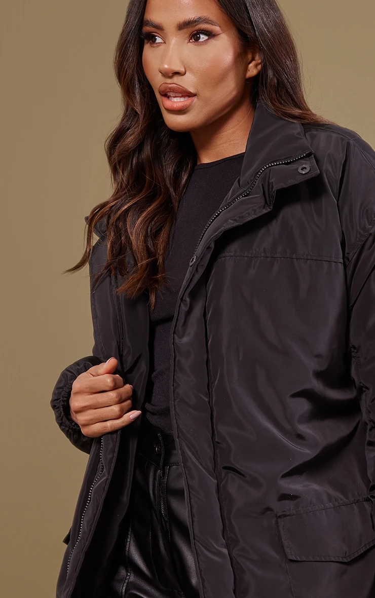 Black Oversized Pocket Detail Longline Jacket 4 Black Oversized Pocket Detail Longline Jacket - Image 4