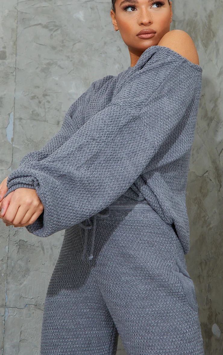 Grey Waffle Knitted Lounge Set 4 Grey Waffle Knitted Lounge Set - Image 4