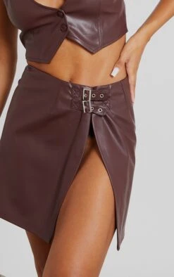 Chocolate Faux Leather Buckle Side Detail Micro Mini Skirt -Modern Wear Boutique 970e016bbc8cc074fbeb56ea2d8548fbec01cac1 CMZ6814 5