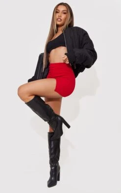 Red Split Front Mini Skirt