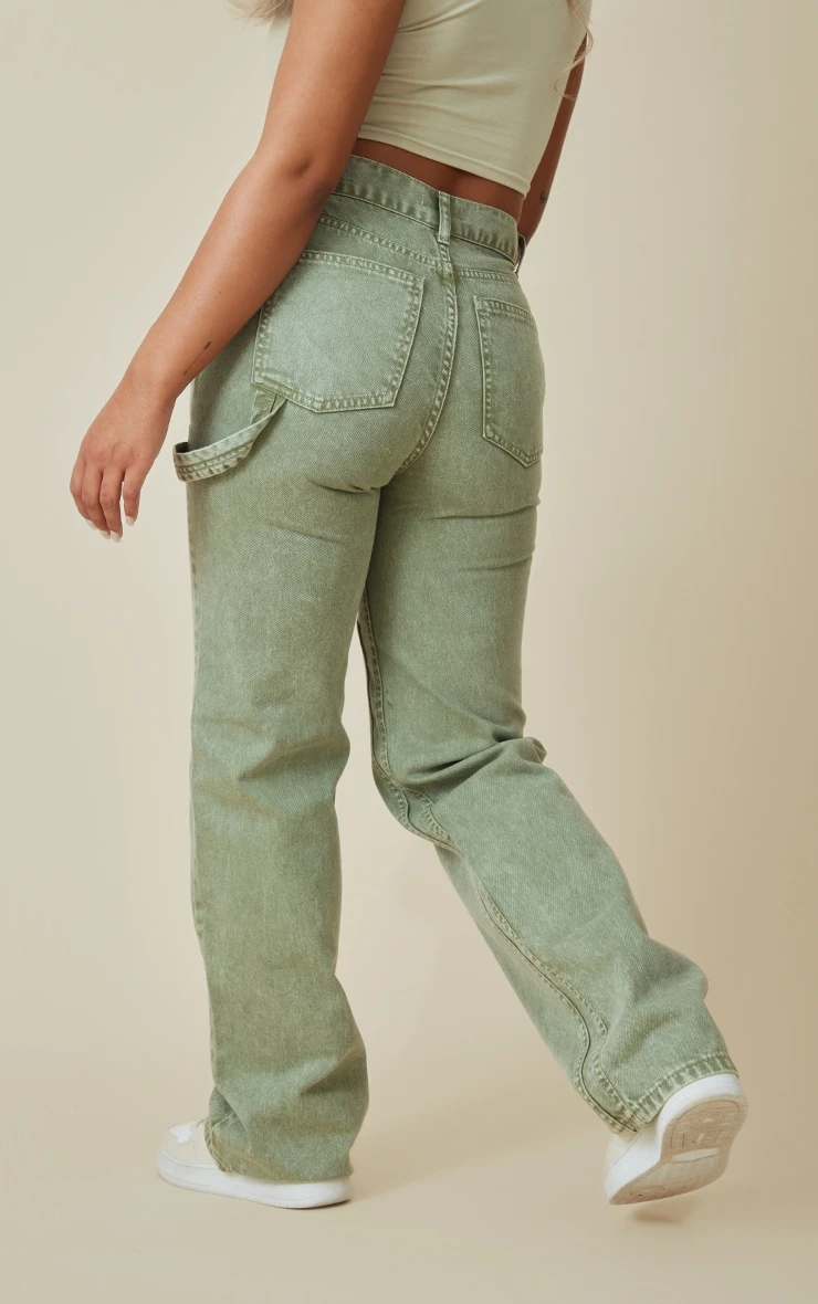 Washed Khaki Seam Detail Panel Straight Leg Jeans 4 Washed Khaki Seam Detail Panel Straight Leg Jeans - Image 4