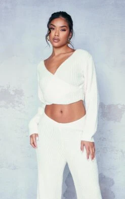 Cream Boucle Knit Cross Front Jumper