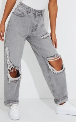 PRETTYLITTLETHING Washed Grey Open Knee Ripped Turn Up Boyfriend Jeans -Modern Wear Boutique 9b5b822e3ee0b2d319b4d0f35dc9bbf0b315cfcc cmm4760 2