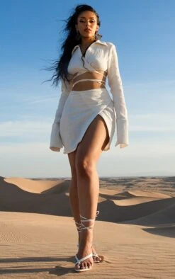 White Waffle Tie Wrap Mini Skirt