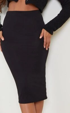 Black Basic Cotton Blend Jersey Midi Skirt -Modern Wear Boutique 9e2a13b072576604d995baf7b6362509022cd745 CMP0773 4