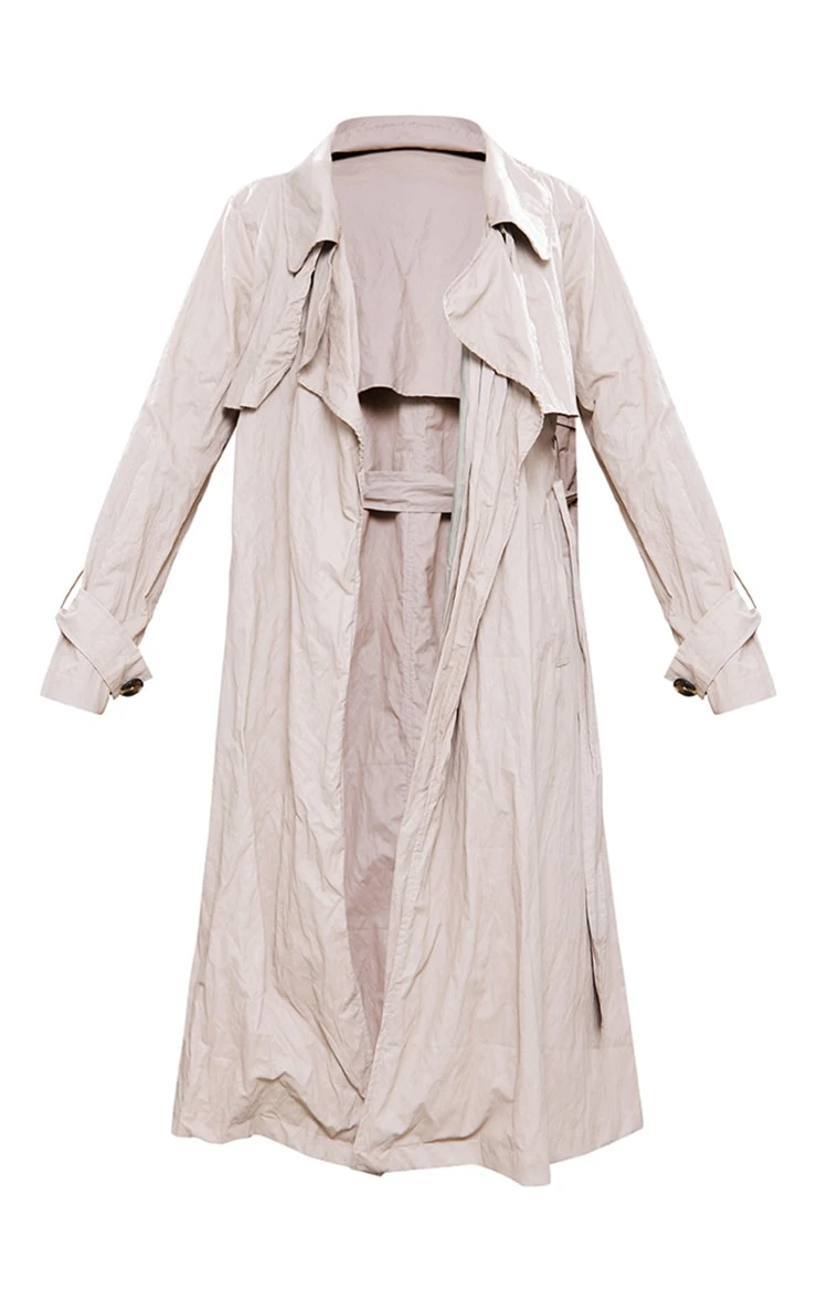 Beige Crinkled Effect Belted Trench Coat 5 Beige Crinkled Effect Belted Trench Coat - Image 5