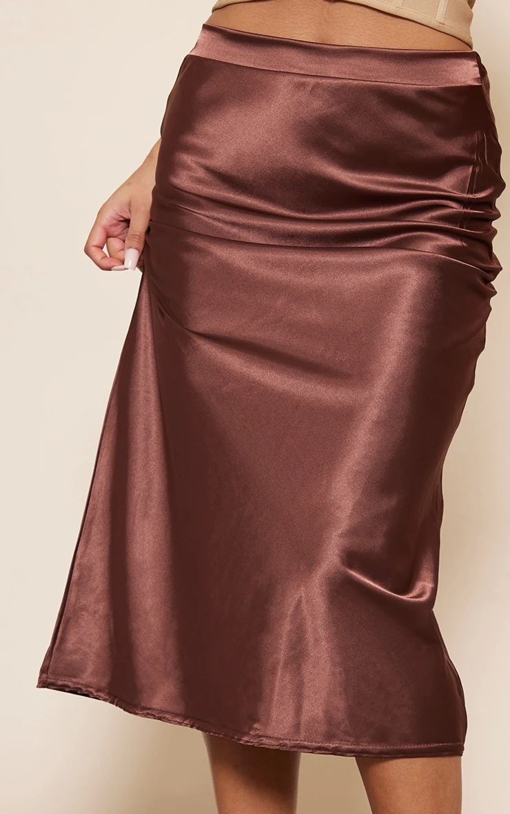 Chocolate Brown Satin Bias Cut Midi Skirt 4 Chocolate Brown Satin Bias Cut Midi Skirt - Image 4