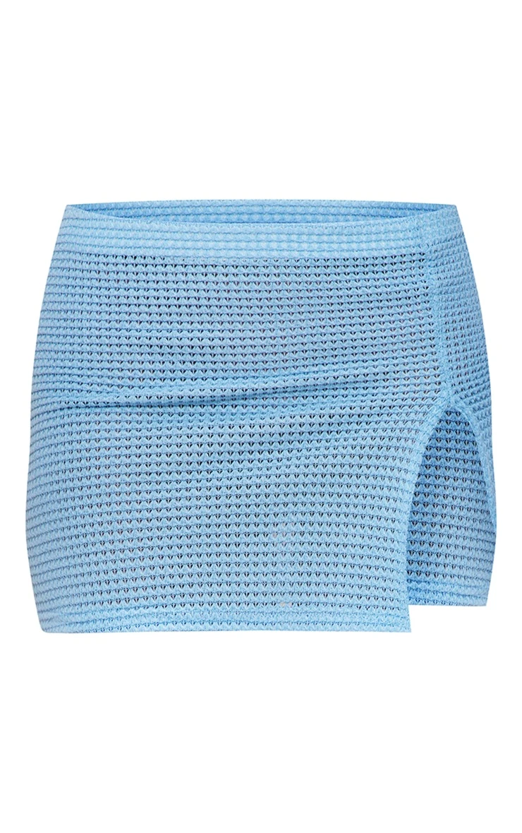 Blue Crochet Rib Split Hem Micro Mini Skirt 6 Blue Crochet Rib Split Hem Micro Mini Skirt - Image 6