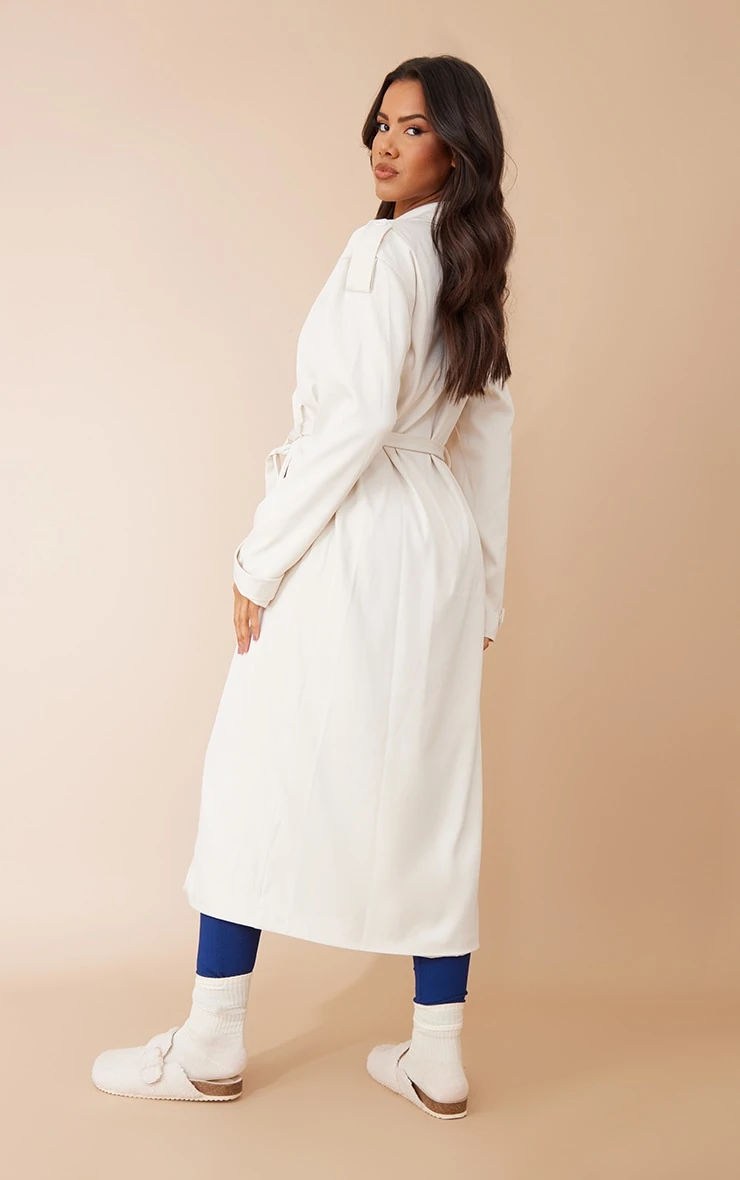 Off White Woven Double Breasted Drapey Trench 2 Off White Woven Double Breasted Drapey Trench - Image 2