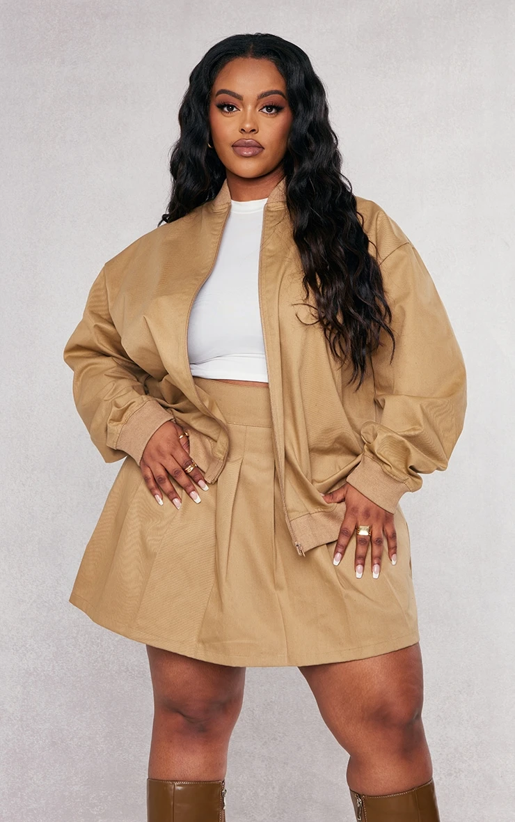 Plus Camel Oversized Zip Up Bomber 1 Plus Camel Oversized Zip Up Bomber