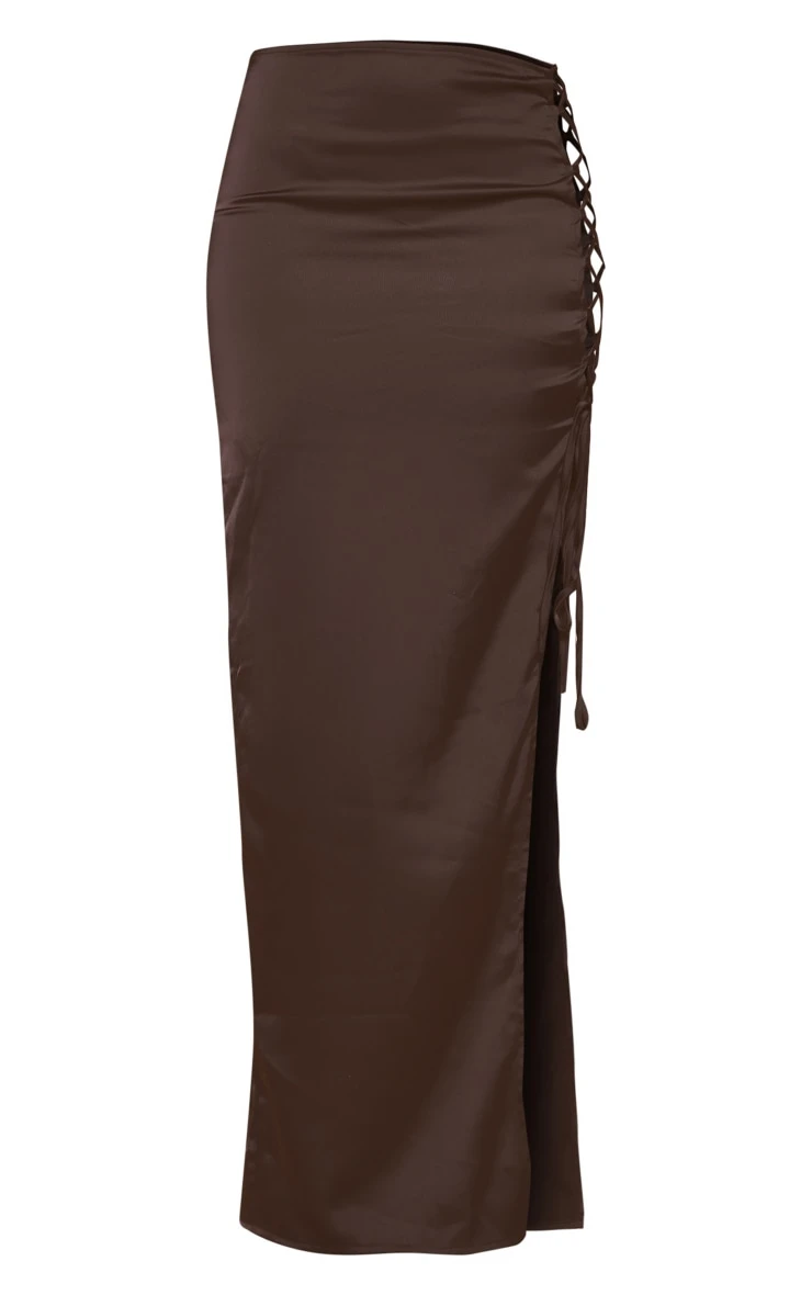 Black Satin Lace Up Side Detail Maxi Skirt 5 Black Satin Lace Up Side Detail Maxi Skirt - Image 5