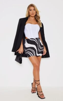Black Printed Plisse Micro Mini Skirt