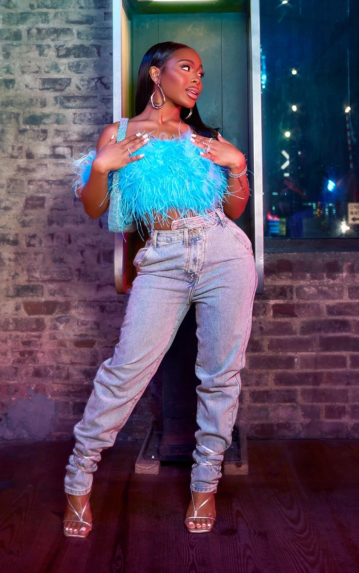 Light Blue Wash Asymmetric Waistband Long Straight Leg Jeans 1 Light Blue Wash Asymmetric Waistband Long Straight Leg Jeans