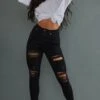 PRETTYLITTLETHING Black Ripped 5 Pocket Skinny Jeans