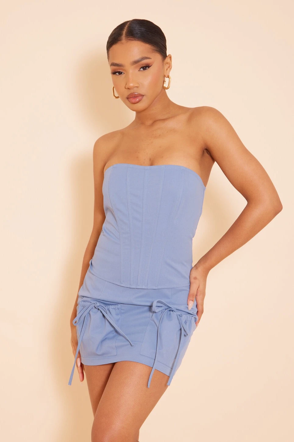 Dusty Blue Twill Pocket Front Micro Mini Skirt 4 Dusty Blue Twill Pocket Front Micro Mini Skirt - Image 4