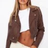 Chocolate Basic Faux Leather Biker Jacket