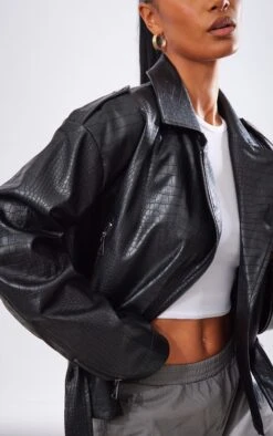Black Croc Embossed Oversized Belted Hem Biker Jacket -Modern Wear Boutique aa82a0b6df964af8dc04678f84831d188d99e8cc cmz8092 4
