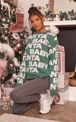 Forest Green Santa Baby Oversized Christmas Jumper