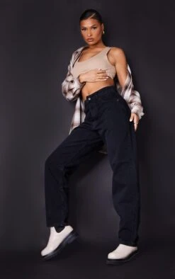 PRETTYLITTLETHING L32 Washed Black Boyfriend Jeans