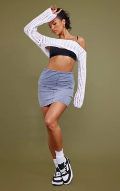 Charcoal Grey Acid Wash Cotton Fold Over Mini Skirt