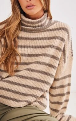 Khaki Stripe Knitted Roll Neck Jumper -Modern Wear Boutique ad959062a01b63edcbb665e8eef8301b5b4ada65 cnc0959 4