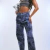 Blue Jeans Print Dipped Waistband Boyfriend Jeans