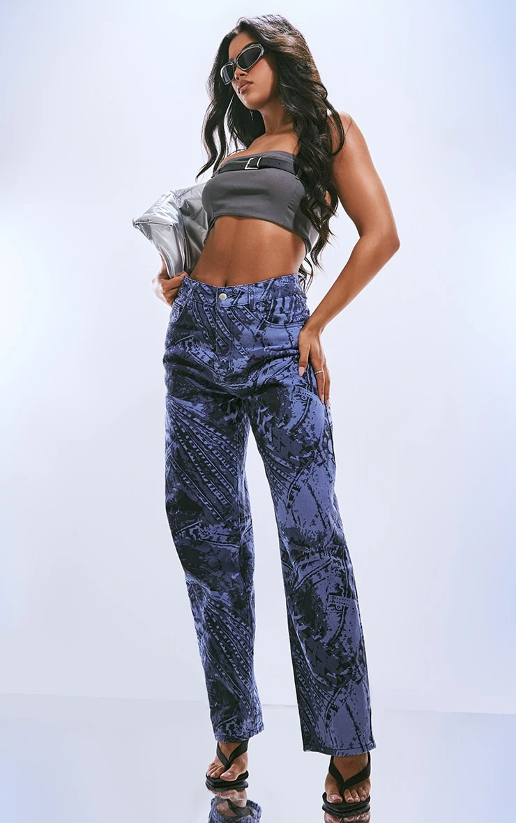 Blue Jeans Print Dipped Waistband Boyfriend Jeans 1 Blue Jeans Print Dipped Waistband Boyfriend Jeans