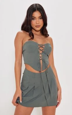 Khaki Woven Utility Pleated Detail Tailored Skater Skirt 9 Khaki Woven Utility Pleated Detail Tailored Skater Skirt -Modern Wear Boutique afae72b075c642c095f3ef78c553a01e6230cc3c cnd1438 4
