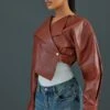 Tan Cross Over Detail Cropped Biker Jacket