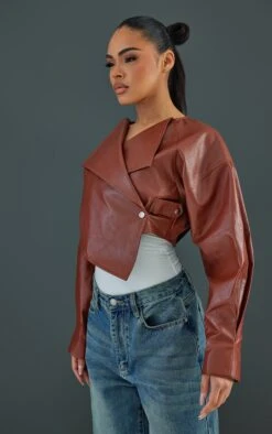 Tan Cross Over Detail Cropped Biker Jacket