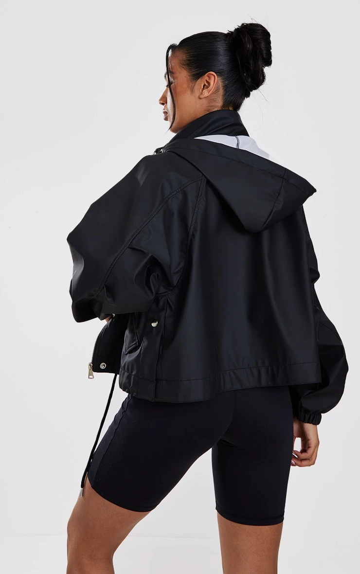 Black Rubberised Hooded Drawstring Jacket 2 Black Rubberised Hooded Drawstring Jacket - Image 2