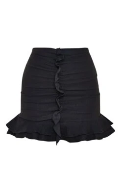 Black Woven Stretch Frill Ruched Front Mini Skirt -Modern Wear Boutique b3038c2d6a251c6bf8af1d7b6cc773b2fb0d99f1 cmo9486 6