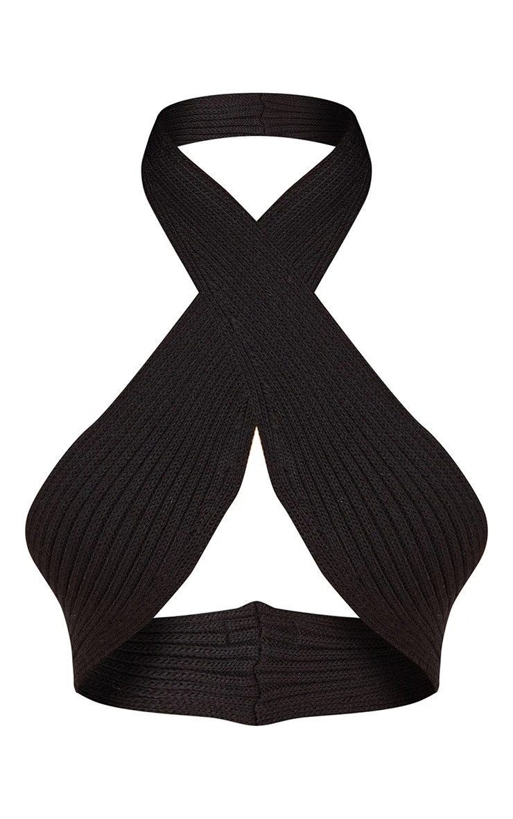 Black Cross Front Ribbed Knitted Bralet 5 Black Cross Front Ribbed Knitted Bralet - Image 5