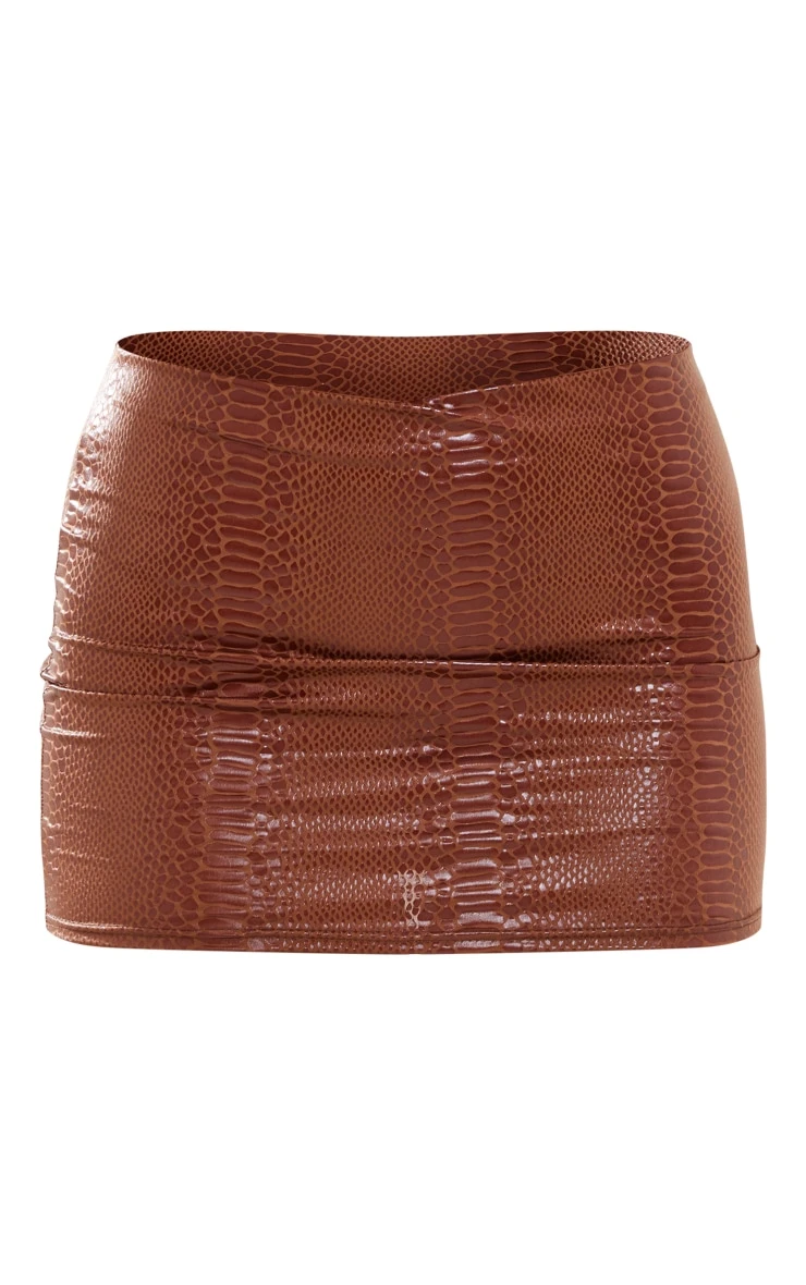 Chocolate Patent Croc Vinyl Micro Mini Skirt 6 Chocolate Patent Croc Vinyl Micro Mini Skirt - Image 6