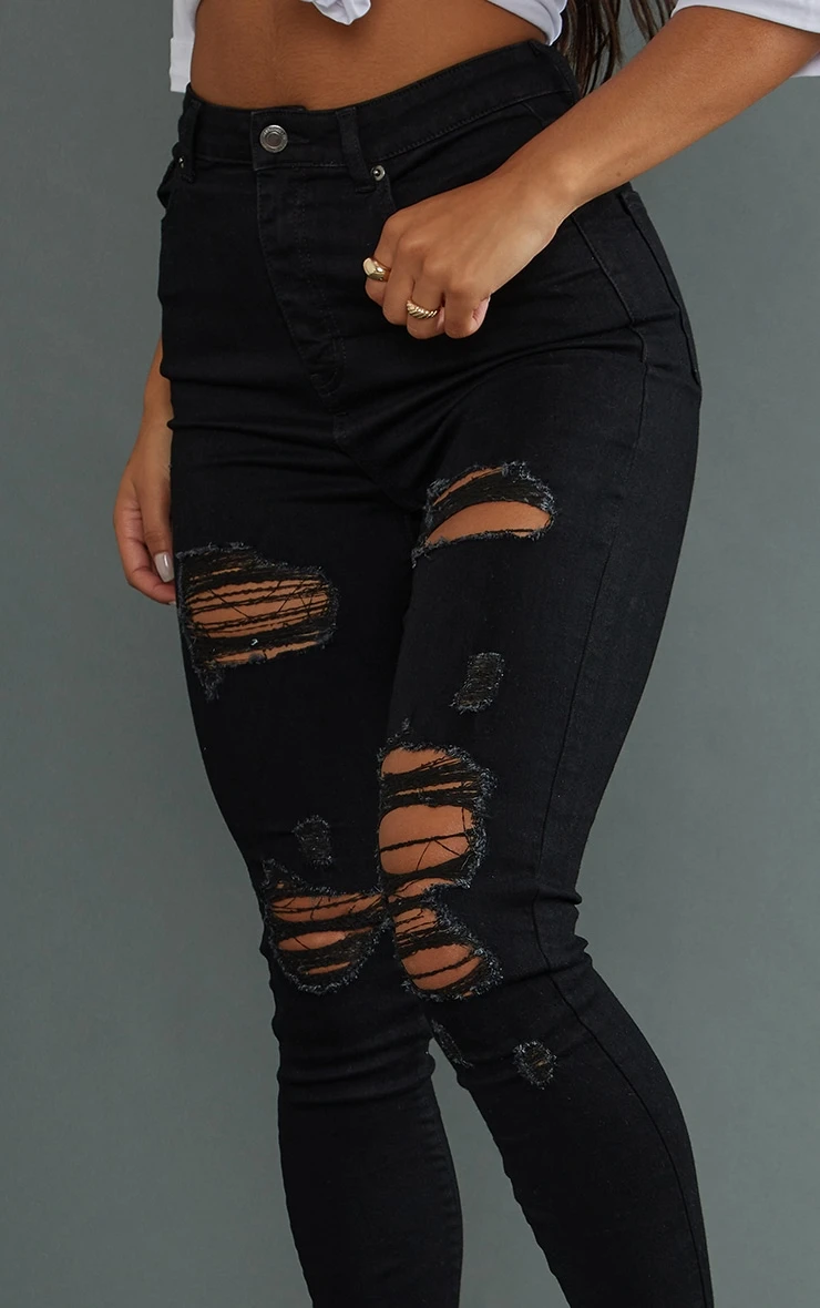 PRETTYLITTLETHING Black Ripped 5 Pocket Skinny Jeans 5 PRETTYLITTLETHING Black Ripped 5 Pocket Skinny Jeans - Image 5