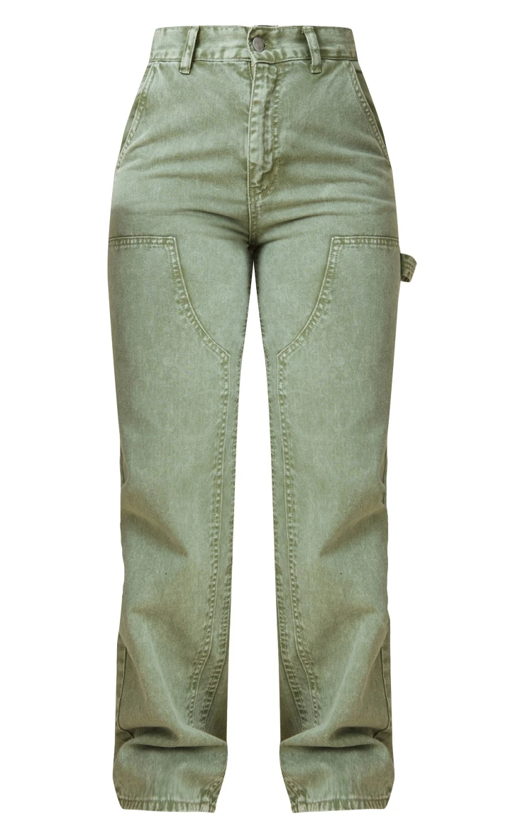 Washed Khaki Seam Detail Panel Straight Leg Jeans 6 Washed Khaki Seam Detail Panel Straight Leg Jeans - Image 6