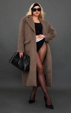 Mink Brushed Wool Look Oversized Dad Coat