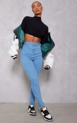 PRETTYLITTLETHING L32 Light Blue Wash Skinny Disco Jeans