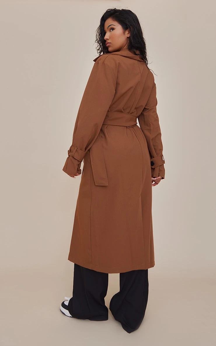 Camel Belted Military Trim Trench Coat 2 Camel Belted Military Trim Trench Coat - Image 2
