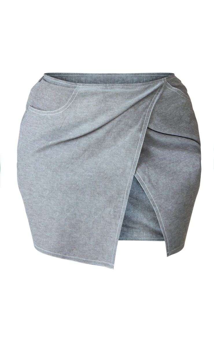 Grey Marl Contrast Stitch Lightweight Twill Fold Over Mini Skirt 6 Grey Marl Contrast Stitch Lightweight Twill Fold Over Mini Skirt - Image 6