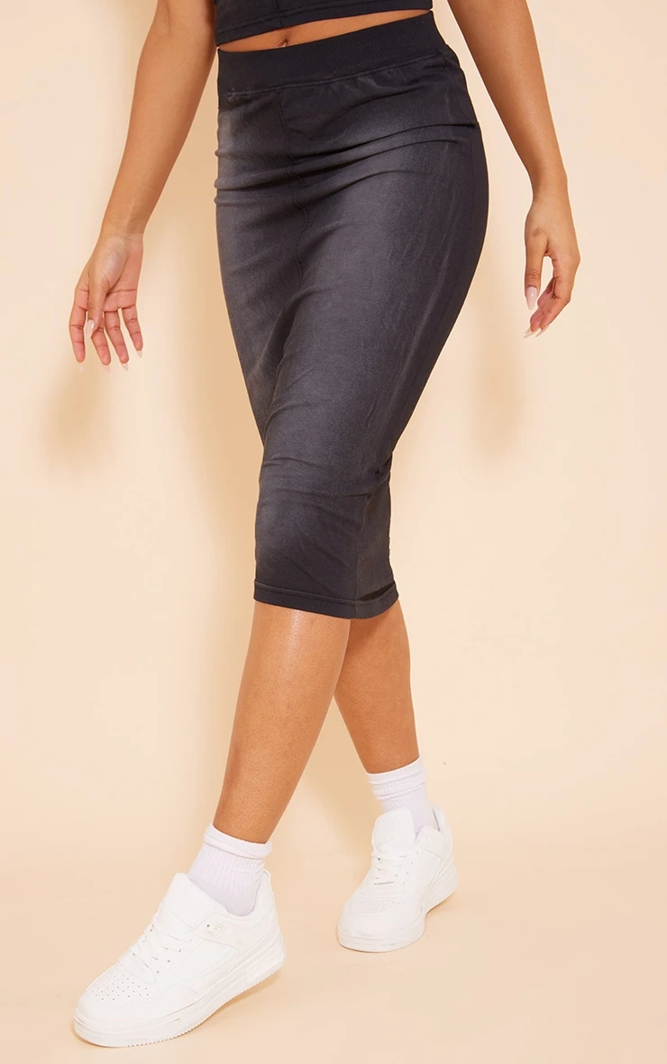 Charcoal Jersey Washed Binding Detail Midi Skirt 2 Charcoal Jersey Washed Binding Detail Midi Skirt - Image 2