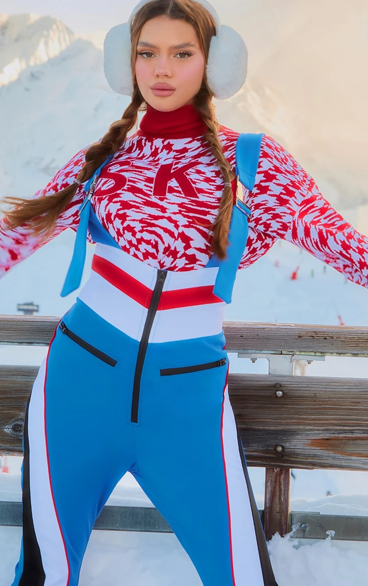 PRETTYLITTLETHING SKI Blue And Red Flare Scuba Suit 4 PRETTYLITTLETHING SKI Blue And Red Flare Scuba Suit - Image 4